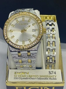Men Elgin Luxury Elegant Goldtone Color Dress Steel Watch Brand New Item - Picture 1 of 9