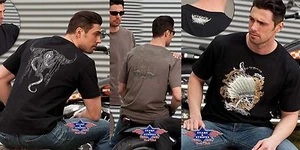 T-shirt biker western shirt nero marrone / stampe / teschio / indiano S&S uomo - Foto 1 di 3