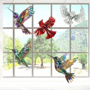 Spirit Birds Metal Acrylic Owl Suncatcher Winged Cardinal Hanging Ornament Decor - Picture 1 of 14