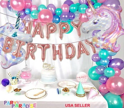 FIESTA UNICORNIO: LÁSER ROSA PÚRPURA + 16 pies GLOBO DE PERLAS Guirnalda Arco CUMPLEAÑOS 128 piezas Foto 1 de 4
