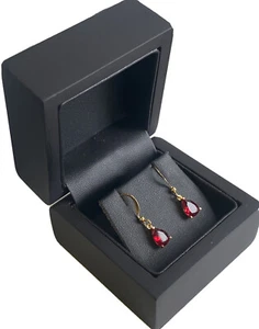 Yellow gold finish Red Ruby Droplet Pear Cut Earrings Gift Boxed Free Postage - Picture 1 of 5