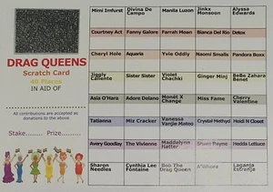 DRAG QUEEN THEMED LGBT FUNDRAISING SCRATCH CARDS A6 FULL COLOUR CHARITY RAFFLE - Picture 1 of 1