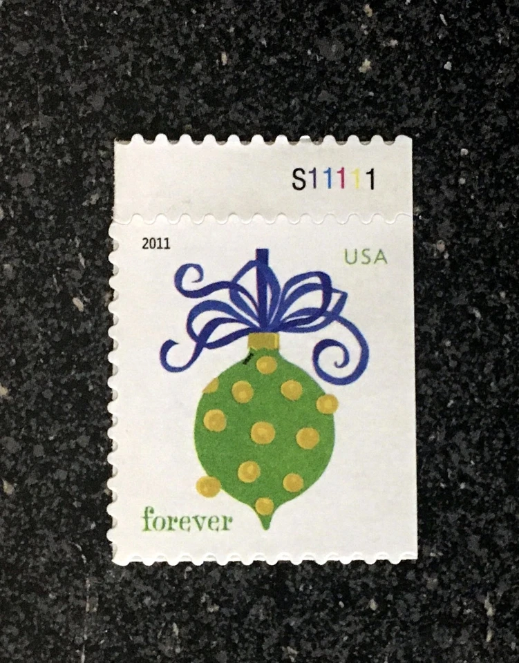 2011USA #4582 Forever Holiday Baubles (ATM) Booklet - Plate Number Single - Image 1 of 1