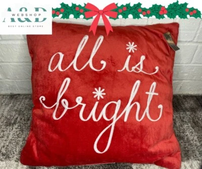 Threshold Christmas Throw Pillow “All is Bright” velvet red NEW 18” Embroidered - Image 1 of 4