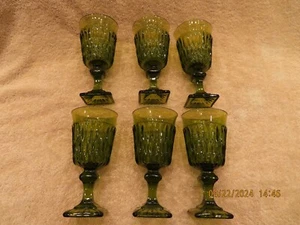 Set Of 6 Indiana Glass Mount Vernon 4oz Green Juice/Water Goblet Mid-Century - Picture 1 of 4