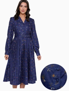 Lindy Bop Christmas Dress Winter Scene Long Sleeve Vintage Shirt BNWT Size 10 - Picture 1 of 4