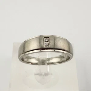 Mens Polished Stainless Steel Diamond Wedding Band - Size 10 - Picture 1 of 6