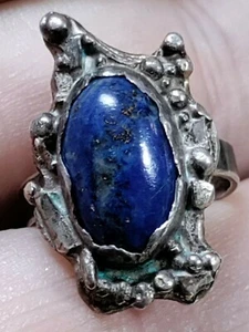 Vintage signierter abstrakter brutalistischer Sterlingsilber-Lapisring Southwest Größe 3,5 ~ 4,6 g - Bild 1 von 11