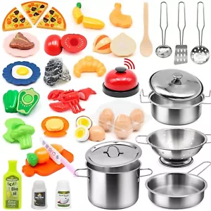 Hohosunlar Kids Pretend Play Kitchen Accessories Set, 38Pcs Stainless Steel P... - Picture 1 of 7
