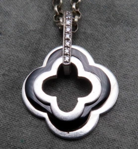 Signiert Sterling Silber Halskette Vintage Diamanten Onyx Edelstein Anhänger 799c - Bild 1 von 13