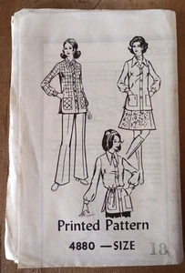 Vintage 70s Printed Sewing Pattern 4880 Trousers Skirt Jacket 18 40" UNCUT - Picture 1 of 3