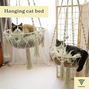 Hanging Cat Bed - Cat Hammock Swing - Boho Cat Bed - Cat Bed with Cushion - Picture 1 of 14