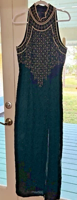 Papell Boutique Evening Gown Black & Silver Beaded, Pearls, 100% Silk Size 14 - Image 1 of 4