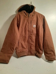 Carhartt Active Jacket Medium Tan Brown Loose Fit Full Swing Hooded Lined - Picture 1 of 12