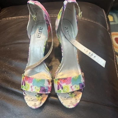 Ana 8 M Sandalia Mujer’s Multicolor Tela Vestido Tobillo Correa Tacones Foto 1 de 4