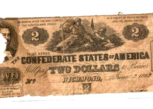$2 "SLAYER NOTE" (CONFEDERATE) 1800'S "VIOLENT SCENE" $2 "SLAYER NOTE" RARE!!!! - Picture 1 of 3