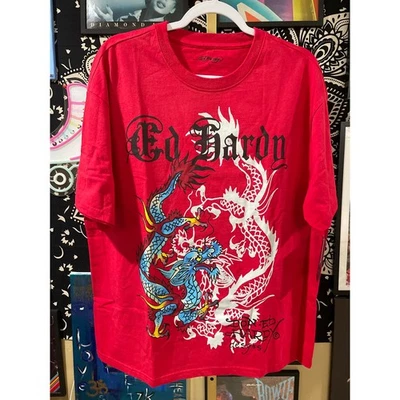 Ed Hardy Dragon Oversized Y2K Streetwear Deadstock Short Sleeve Tee Red Large - Изображение 1 из 4