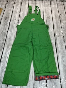Vintage NWT 3T BF40XX Plaid Lined Green CARHARTT Bibs Double Knee Youth Kids USA - Picture 1 of 10
