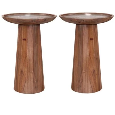 Home Square 2-Piece 13" Round Solid Wood Accent Table Set in Light Cognac - Image 1 of 4