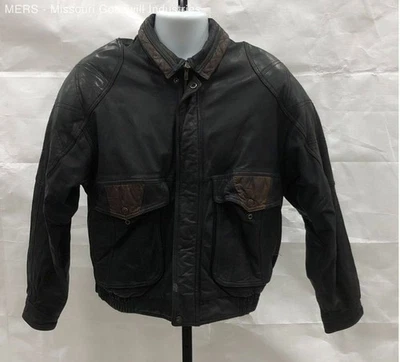 Abrigo acolchado de cuero genuino negro Phase 2 para hombre ropa exterior vintage mediano Foto 1 de 4