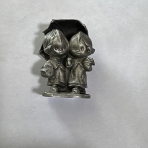 Hallmark Little Gallery Pewter Betsey Clark Kids w/Umbrella Figurine Mini 1977 - Picture 1 of 4