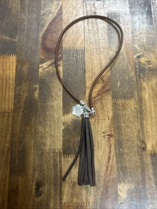 Collana con ciondolo nappa argento sterling corda pelle marrone 14" grammi 6,87 - Foto 1 di 4