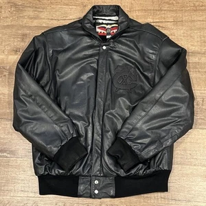 VTG JH Designs NHL Chicago Blackhawks 1995 Blackout Leather Jacket L Felt Logo - Picture 1 of 11