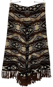 Tasha Polizzi Brown Aztec Asymmetric Fringed Pull On Blanket Skirt Western L - Picture 1 of 11