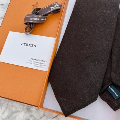 Corbata HERMES marrón liso cachemir 100 % 8,5 cm de ancho sin usar Foto 1 de 4