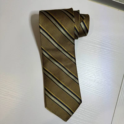 Bruno Piazzelli Rep 条纹领带纯丝绸美国制造,金色海军蓝复古经典 — 第 1/4 张图片