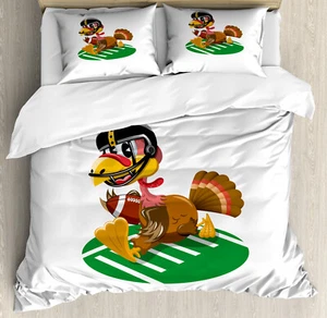 Turkey Duvet Cover Set with Pillow Shams American Football Bird Print - Picture 1 of 8