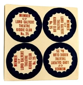 Defunct Lord Calvert Theatre Label Kiddie Club Membership 1940's - 50's Scarce - Picture 1 of 4