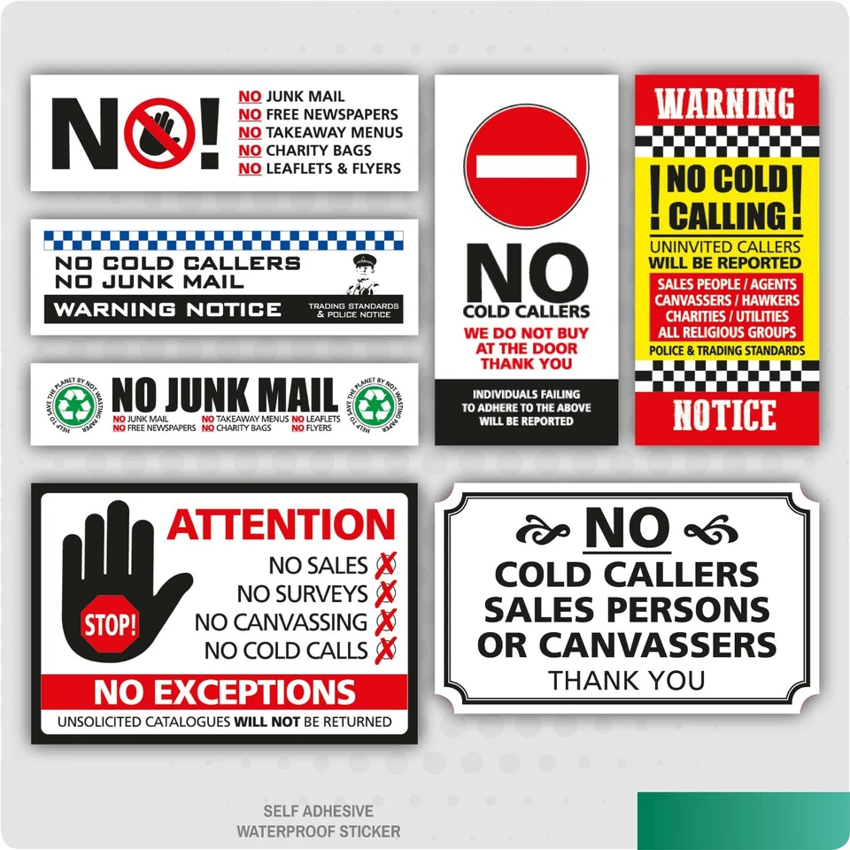 2 x No Cold Callers Canvassers Salesman Front Door Sign Sticker Various Options - Image 1 of 1