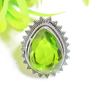 Green Peridot Gemstone Handmade 925 Sterling Vintage Ring Silver Jewelry - Picture 1 of 4