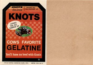 1975 Topps, Wacky Packs Sitickers, Knots Gelatine (A1)