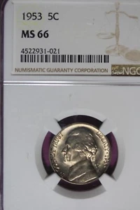 1953 NGC 5C MS66 JEFFERSON NICKEL #B45232 - Picture 1 of 2