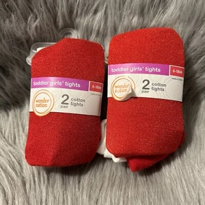 Wonder Nation Tights Baby Toddler Girls Size 6-18 Months Sparkly Red & White - Picture 1 of 5