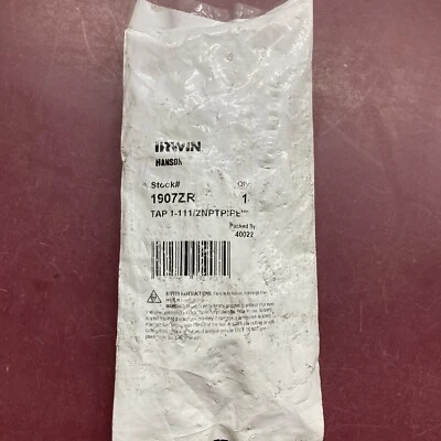Irwin Hanson Carbon Steel 1"-11 x 1/2" NPT Pipe Thread Cutting Tap 1907ZR - Image 1 of 3