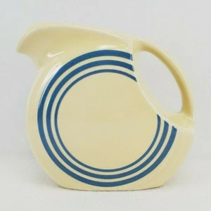 FIESTA 28 OZ. SMALL DISK DISC JUICE PITCHER blue stripe HLCCA ivory new - Picture 1 of 3
