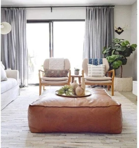Vintage Relaxing Leather Moroccan Footstool Ottoman Unstuffe 30'' Pouffe - Picture 1 of 3