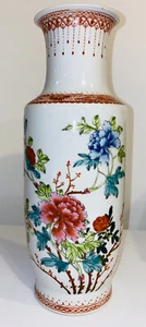 Antique Chinese Famille Rose Porcelain Flower Vase 13.5” Tall Red Mark Bottom - Picture 1 of 15