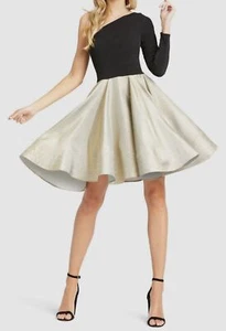 Ieena for Mac Duggal Women's Black/Gold One Long Sleeve Cocktail Dress Size 10 - Picture 1 of 1