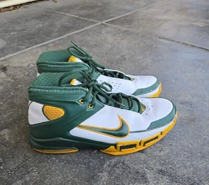 Very Rare Nike Air Uptempo Pro 2005 Size 10.5 Sonics Colorway Green Yellow White - Picture 1 of 11