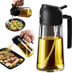16 Unzen/470 ml Glas Olivenöl Sprüher zum Kochen, 2 in 1 Olivenölspender, schwarz - Bild 1 von 6