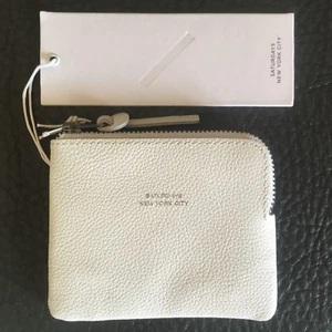 SATURDAYS NEW YORK CITY WHITE PEBBLE LEATHER HALF ZIP MENS DESIGNER WALLET - NWT - Picture 1 of 9