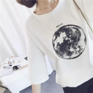 Casual all-match moon print T-shirt Ladies short-sleeved LA LUNA print shirt - Picture 1 of 4