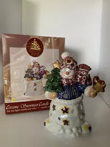 Candelabro de cerámica muñeco de nieve luz de té por bosque encantado Navidad - Imagen 1 de 6