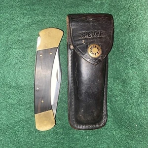 Vintage Buck 110 2Dots Folding Knife W/Leather Sheath USA Z6 - Picture 1 of 8