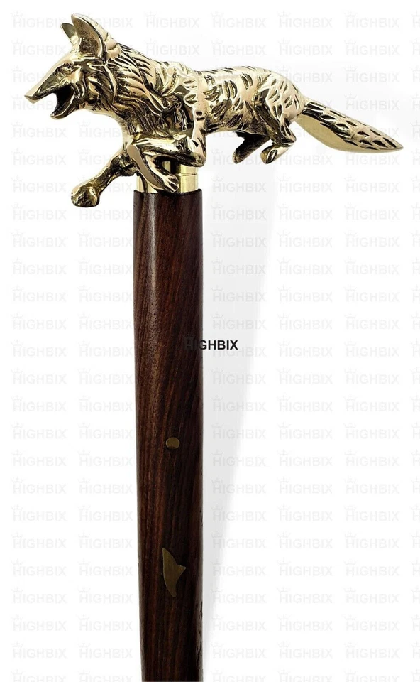 HANDGEFERTIGT Edwardianischer antiker SpankWolfskopf 3-fach Holz Gehstock Stock Vatergeschenk