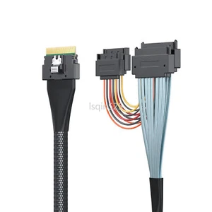 Câble SlimSAS SFF-8654 vers SFF-8639 double ports avec câble d'alimentation SATA 15 broches 0,75 m - Photo 1/5